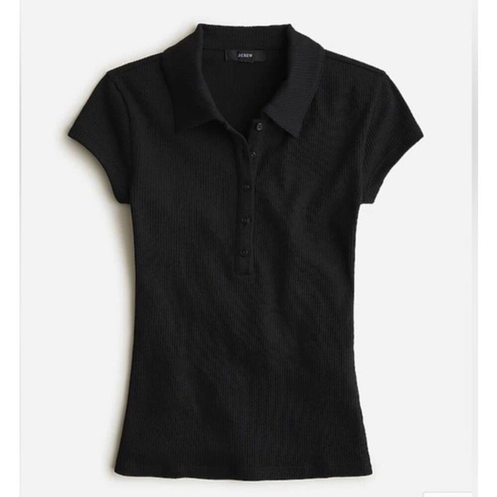 J. Crew Factory Black Short Sleeve Ribbed Polo